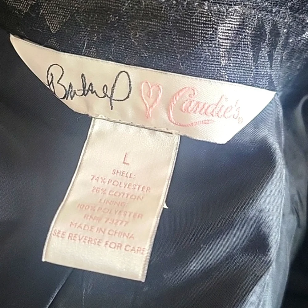 Candie's Brand Black Button Down Coat With Belt, Size: L - Picture 8 of 9